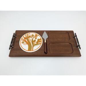 Vintage Imperial Deluxe Hostess Server Walnut Hardwood + Ceramic Cheese Board